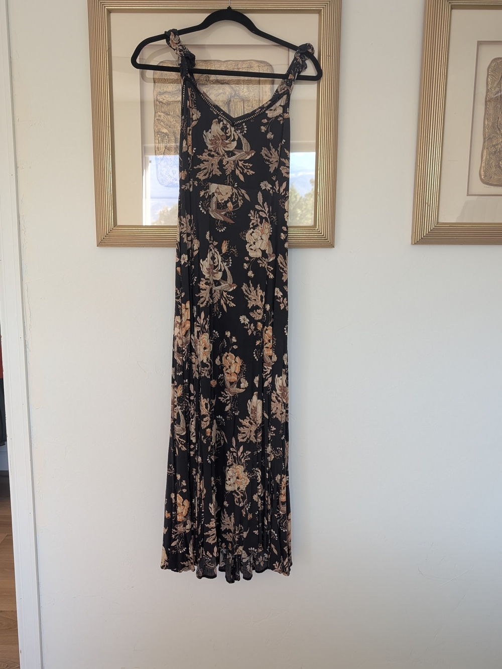 Spell Black Maxi Dress with Beige Floral Print